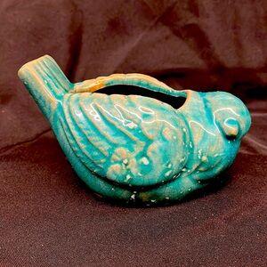 Planter Bird Rustic Crackled Blue